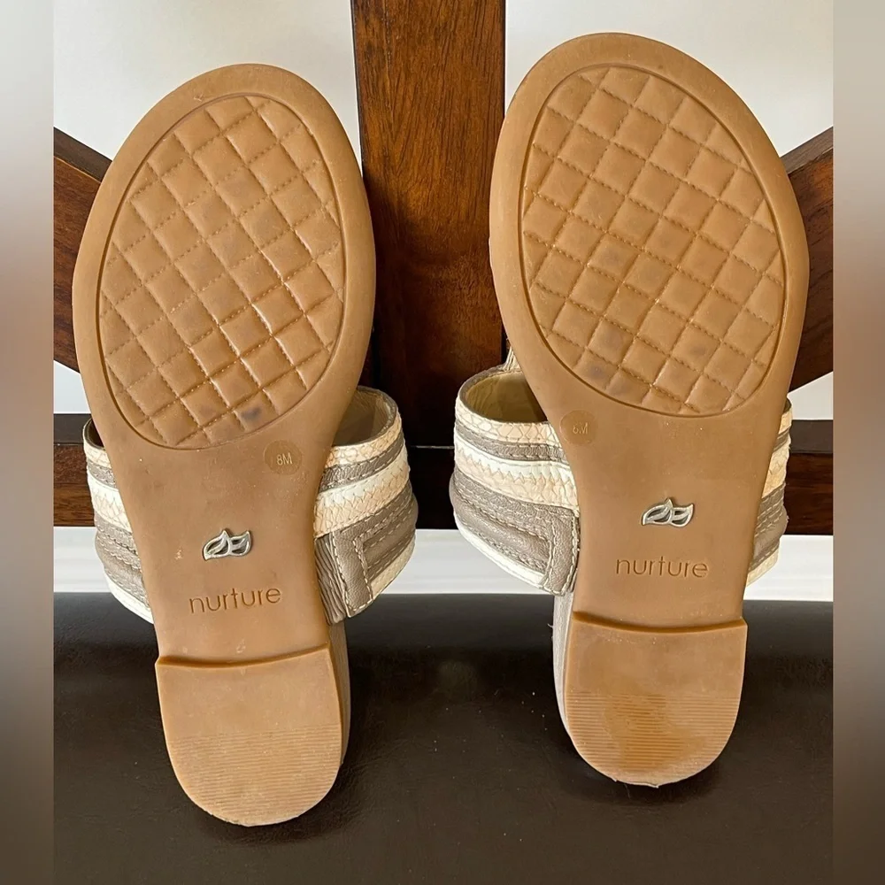 Nurture women's size 8 leather sandals neutral summer office casual slide on